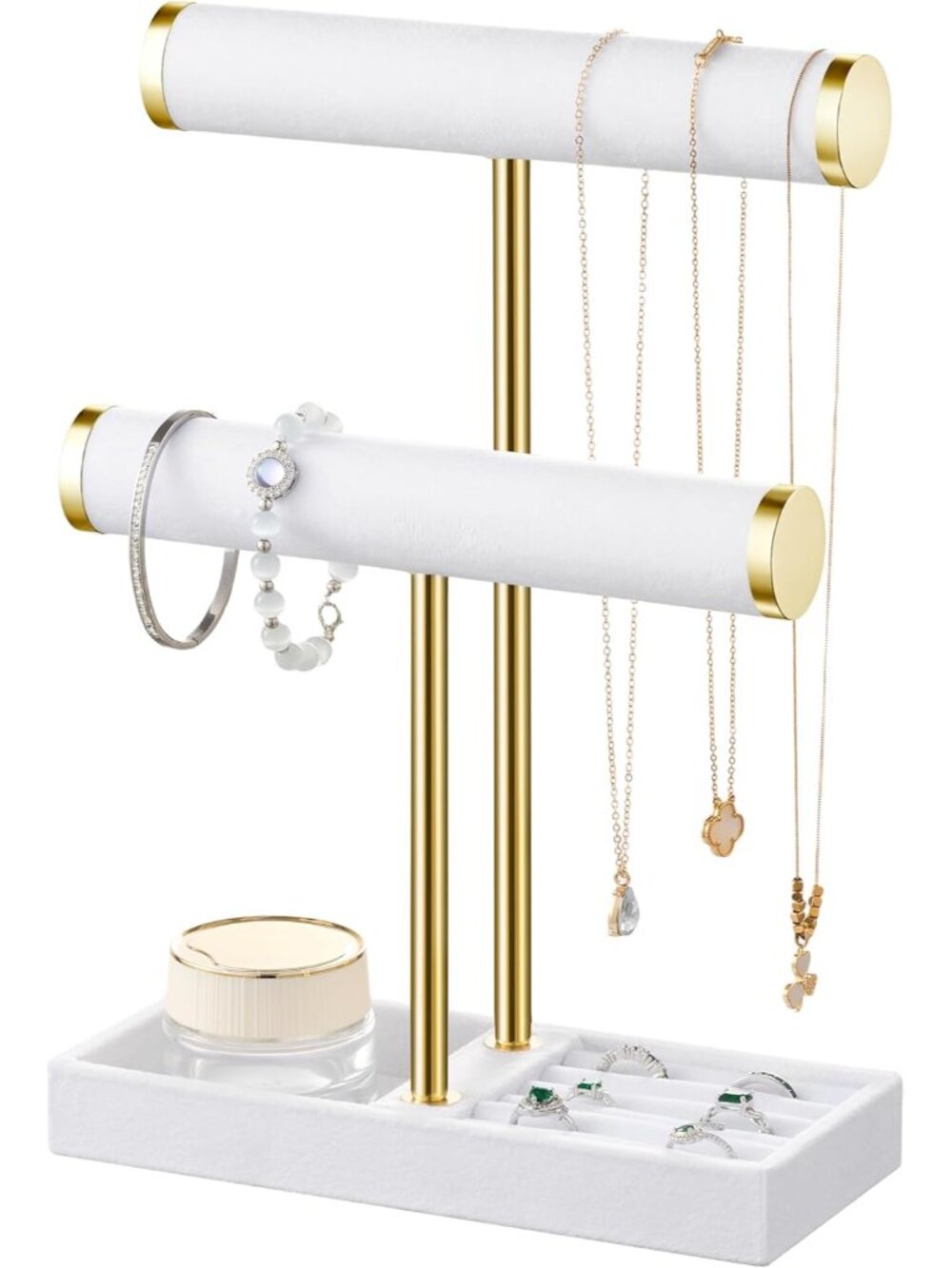 Elegant 2-Tier White Velvet Bracelet Holder - Ideal Jewelry Display & Organizer